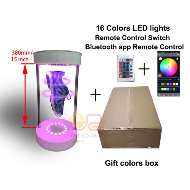 Light Gray RC 4.0 Rotatable Magnetic Levitation Single Shoe Display with 16 Color LED Light